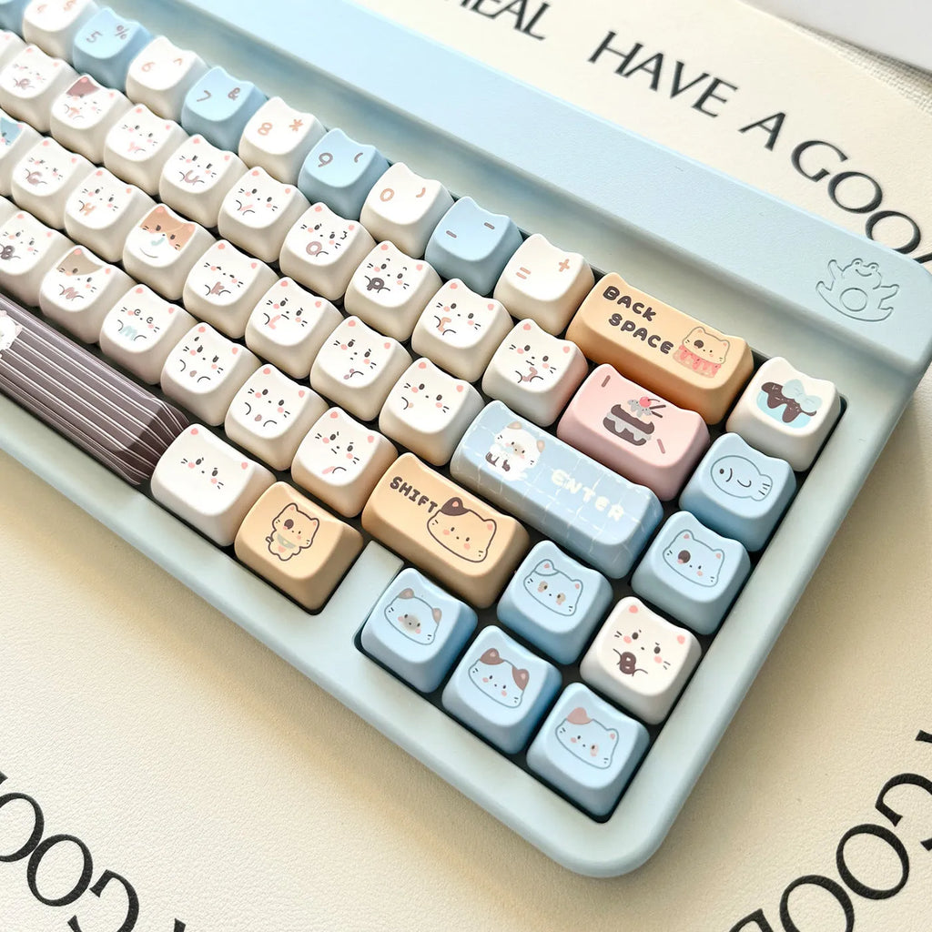 Sea Salt Cat PBT sublimation key cap set showing March past character design on mechanical keyboard
