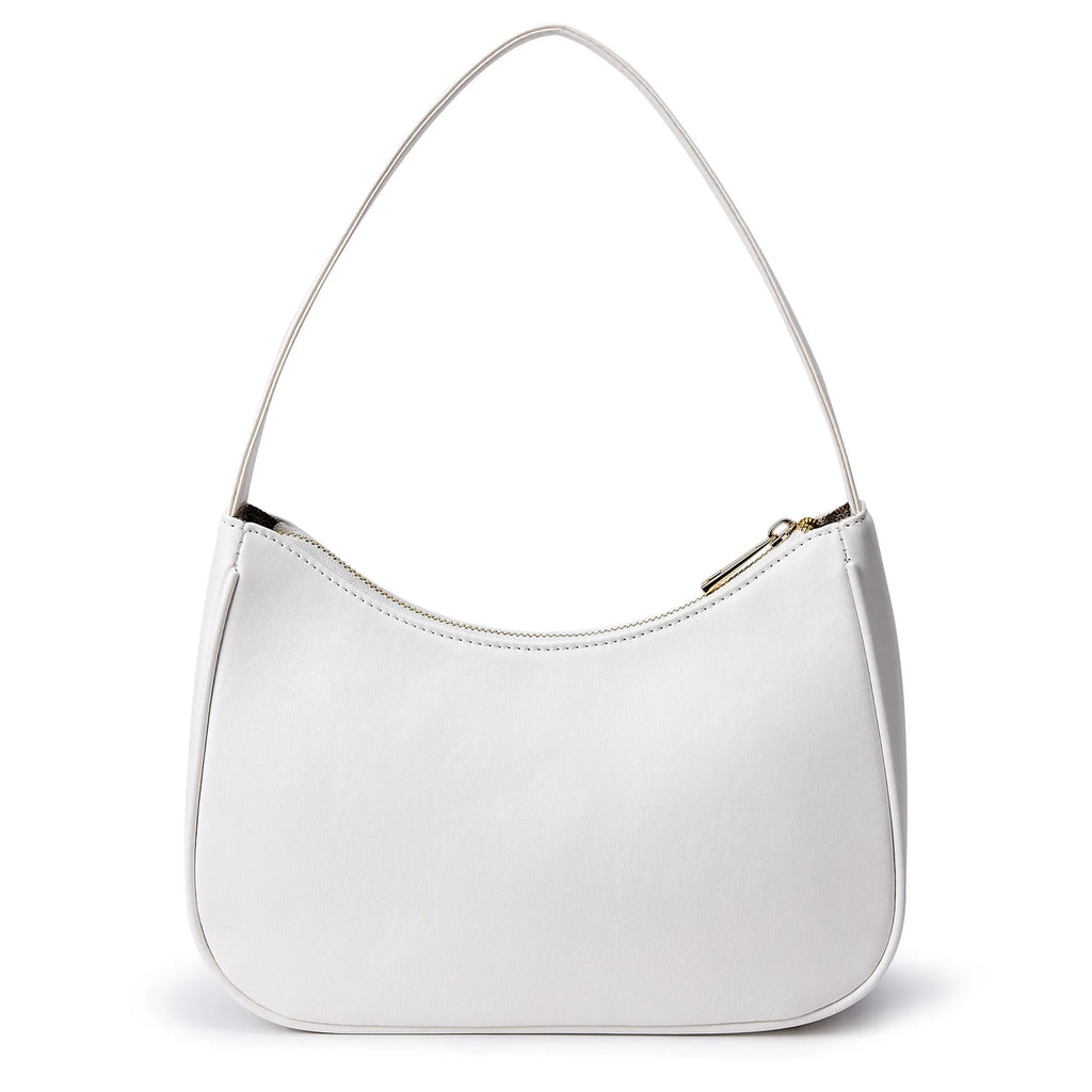 Simple retro waterproof PU shoulder bag with adjustable strap shown in a selection of colours.