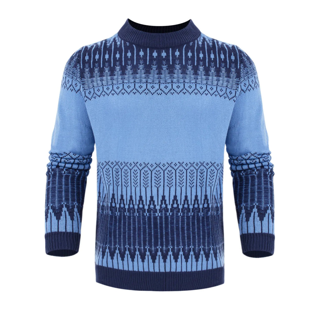 Men's basic acrylic knitted long-sleeved pullover sweater on a hanger