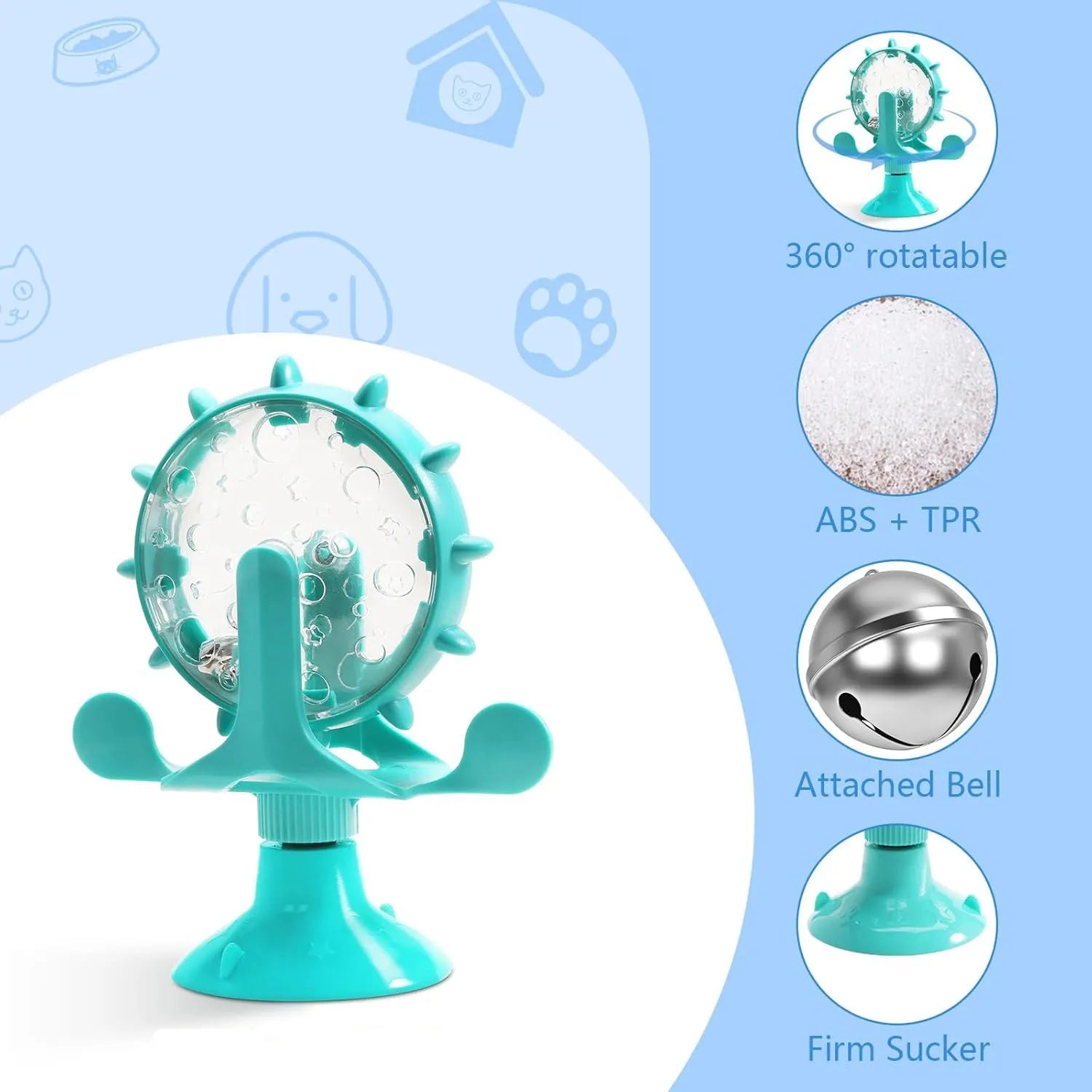Interactive pet puzzle feeder toy with spinner and suction cup base in assorted colours