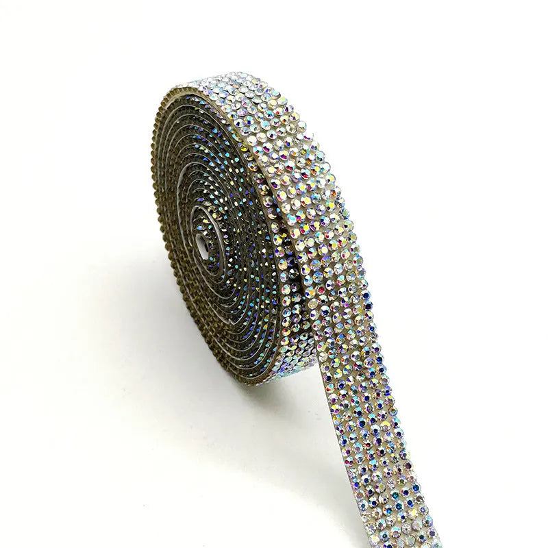 Glass water drill strip for self-adhesive clothing decoration in white or AB colour with electroplating treatment