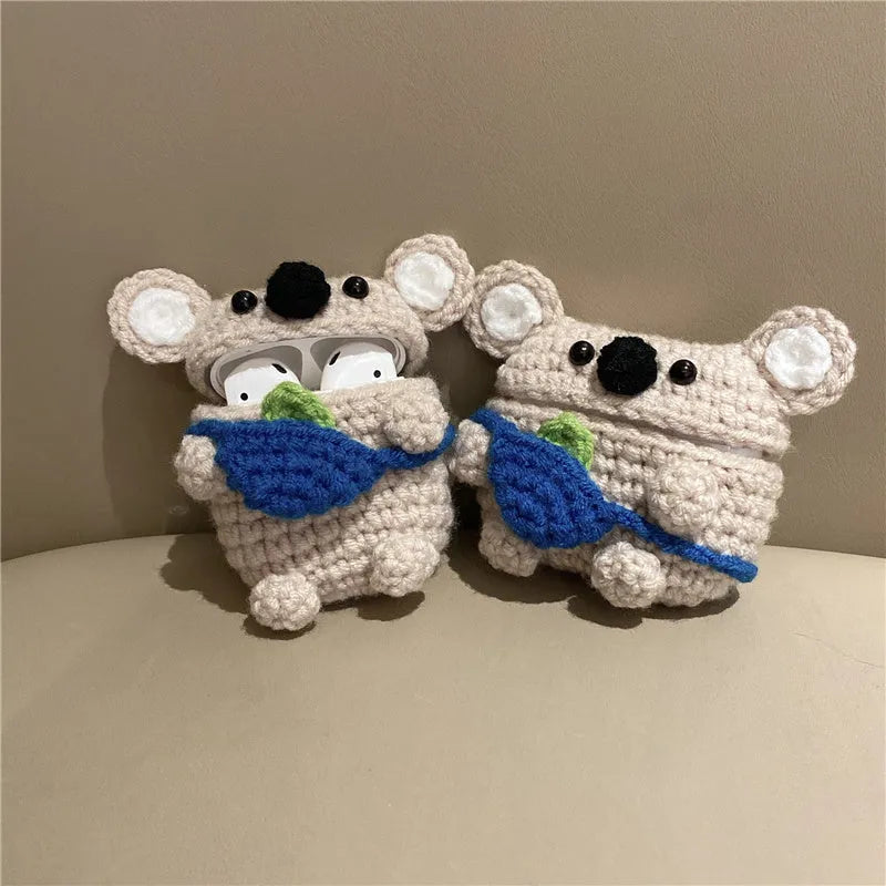 Hand-knitted koala bear backpack design AirPods protective cover for multiple Apple AirPods models
