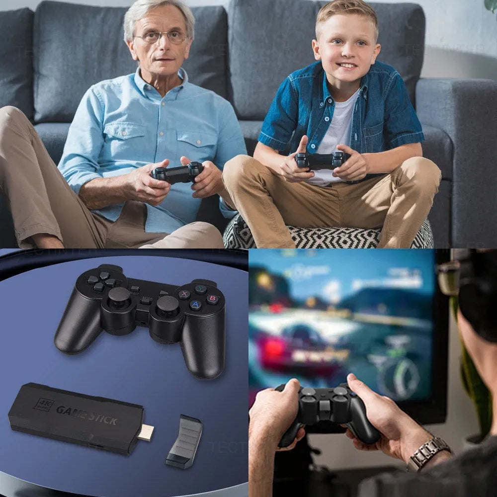 Wireless 4K game console and controller bundle with compact black ABS host on a table.