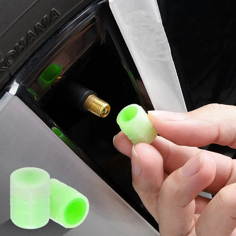 Rubber luminous valve caps for cars with glow-in-the-dark feature, 16mm by 12mm size