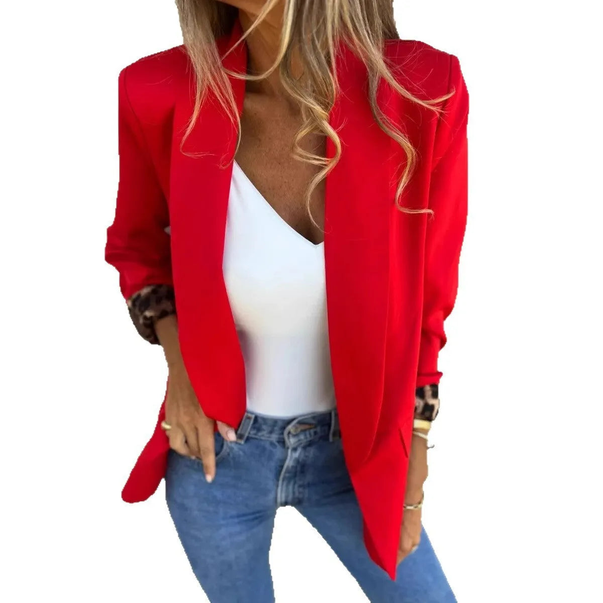 Women's slim fit cheetah print blazer jacket in black or red colour.