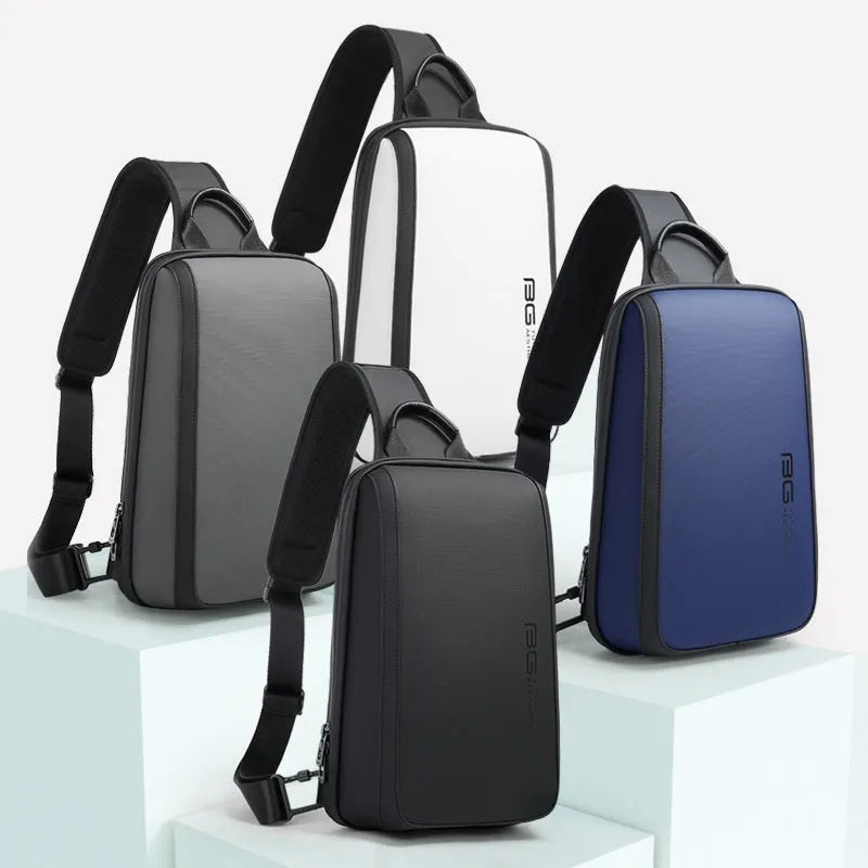 Blue Oxford cloth chest bag with double shoulder straps and soft handle, dimensions 33x21x10cm