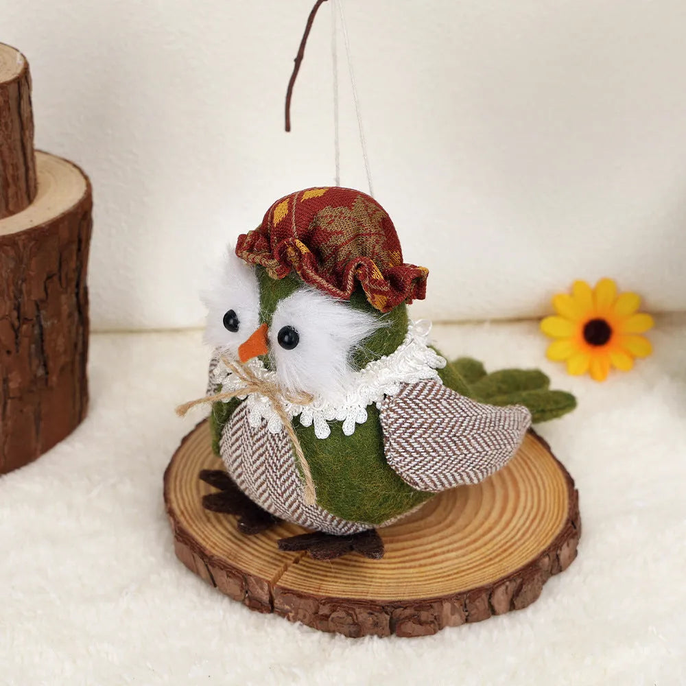 Orange or green handmade owl pendant ornament for Thanksgiving window or desktop decoration
