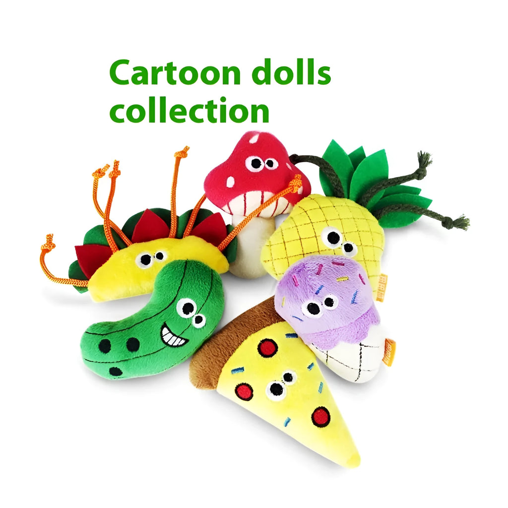 Tiantianmao catnip plush toy in burrito, cone, cucumber, mushroom, pineapple, and pizza shapes for cats