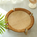 Brown woven rattan pet hammock bed measuring 46cm square with 17.5cm height