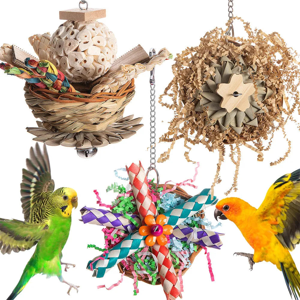 Parrot gnawing toy for beak exercise with weight option specifications