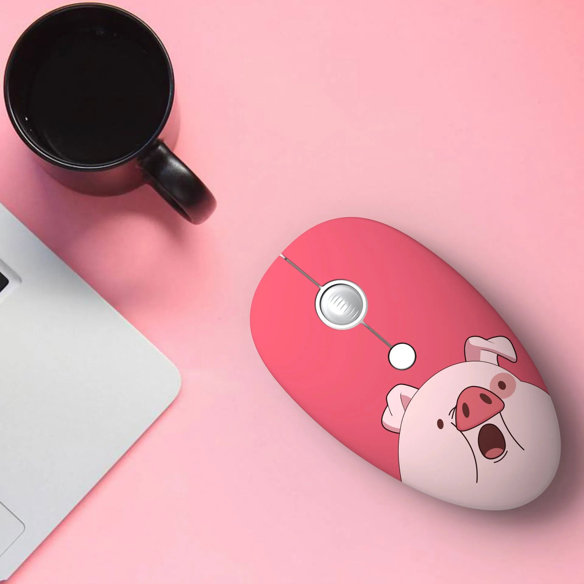 Wireless cartoon animal mini mouse showing blue rabbit, green bear, pink pig, and yellow tiger designs