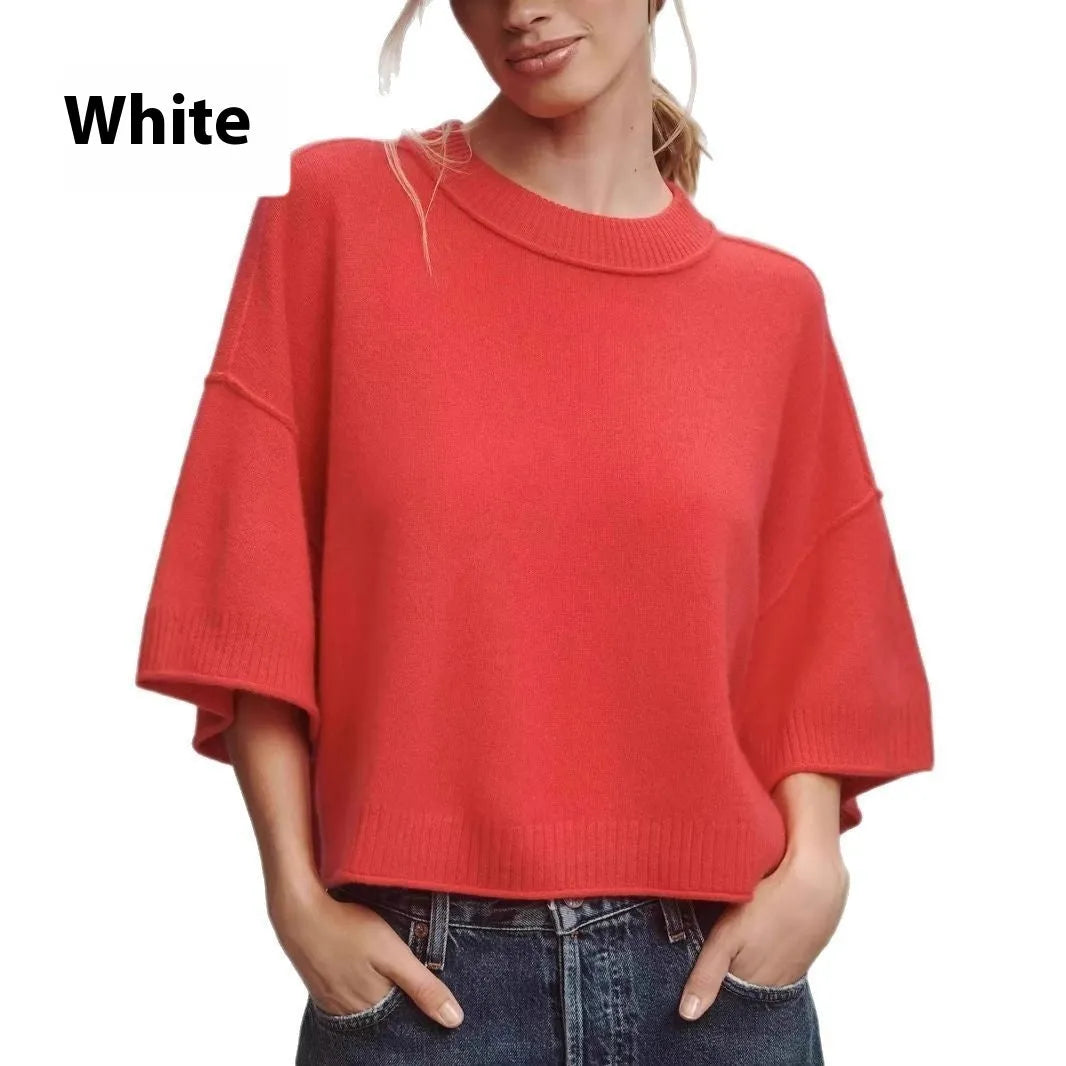 Red short viscose T-shirt with exposed navel styling on a mannequin.