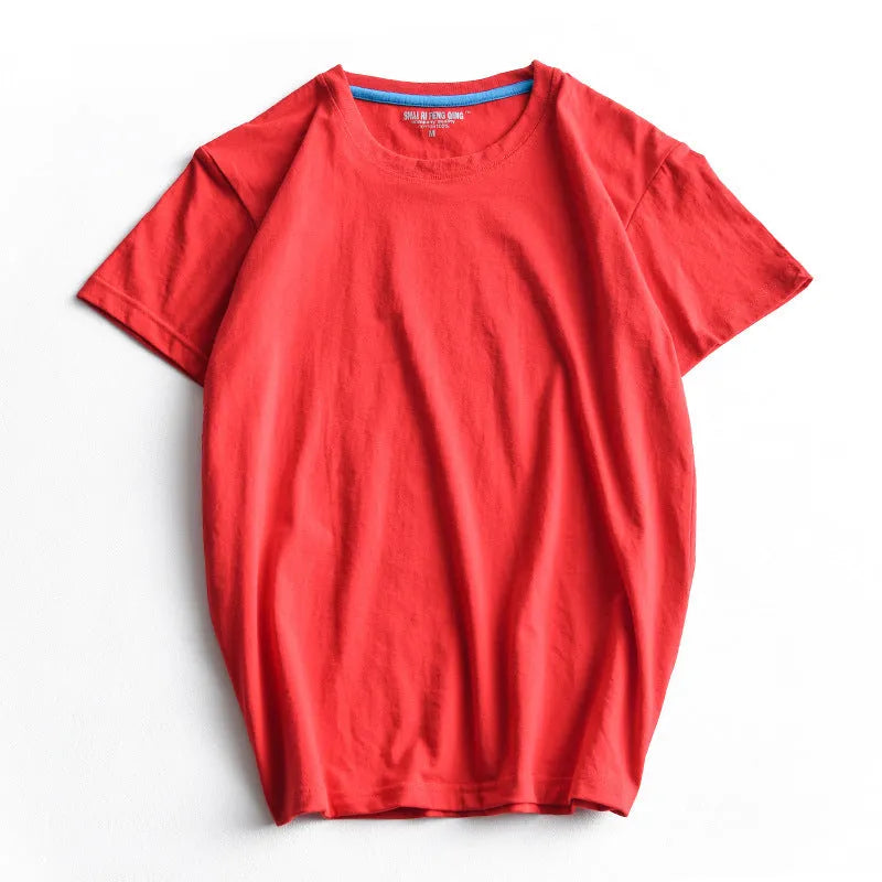 Men's solid colour round neck cotton t-shirt on a hanger