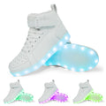 Black high-top LED light-up sneakers with velcro straps and a lit sole.