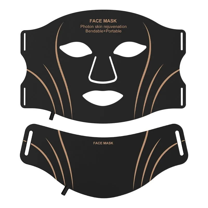 Black and gold hard shell IPL photon facial beauty mask with adjustable headband and touch screen button.