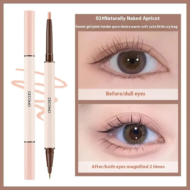 Liquid eyeliner pen with double headed silkworm brush tip in pearlescent colours