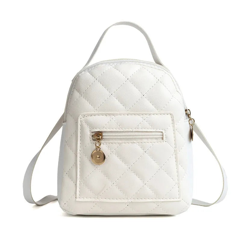 Hard square Korean style embroidered backpack for girls in black, pink, or white.