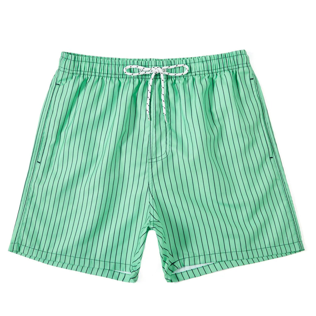 Polyester fibre striped beach shorts in navy blue, grey, khaki, or light blue colours