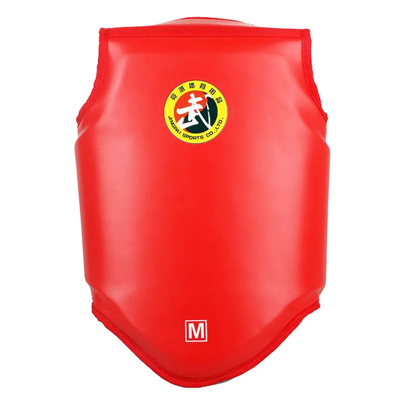 Red one-piece boxing helmet and chest protector training gear