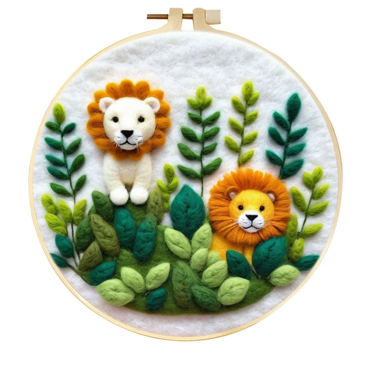 Round linen embroidery kit with wool felt materials for three-dimensional floral design