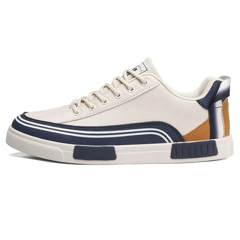 Men's beige and white green canvas casual shoes with breathable mesh panels and round toe flat heel design