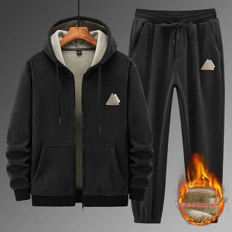 Grey hooded cashmere sweater and cotton trousers casual sports suit on hanger