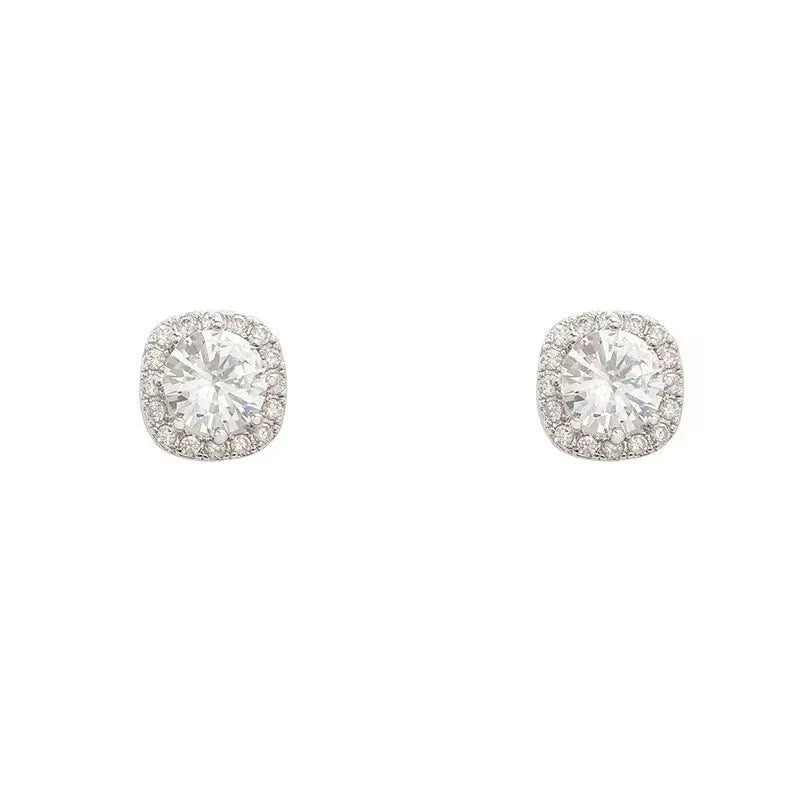 Square diamond geometric earrings for women in silver or gold alloy metal