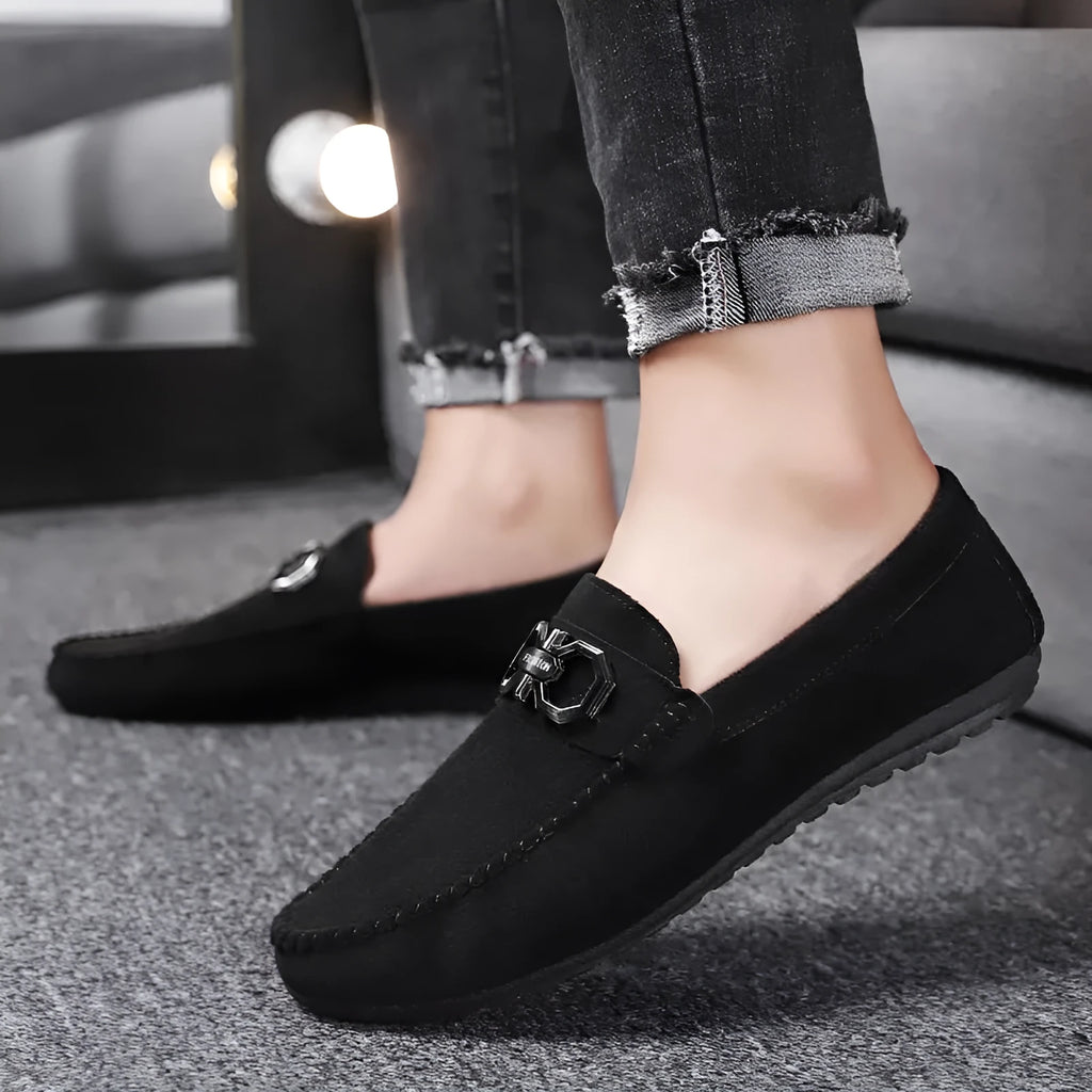 Men's black and grey suede casual shoes with rubber soles for summer
