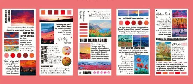 Pack of twenty rectangular paper stickers depicting landscape paintings, each measuring 60 by 120 millimetres.