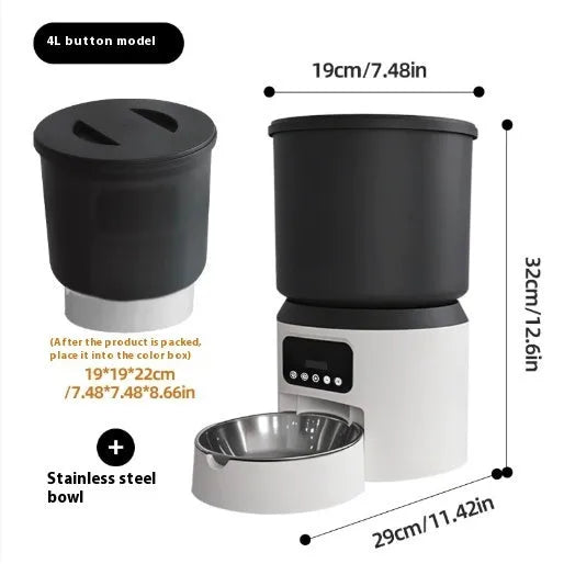 4L smart pet feeder with digital display, food hopper, and stainless steel bowl