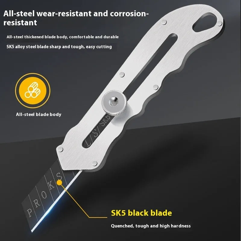Stainless steel folding art knife with black blade and multiple replacement blades for craft cutting