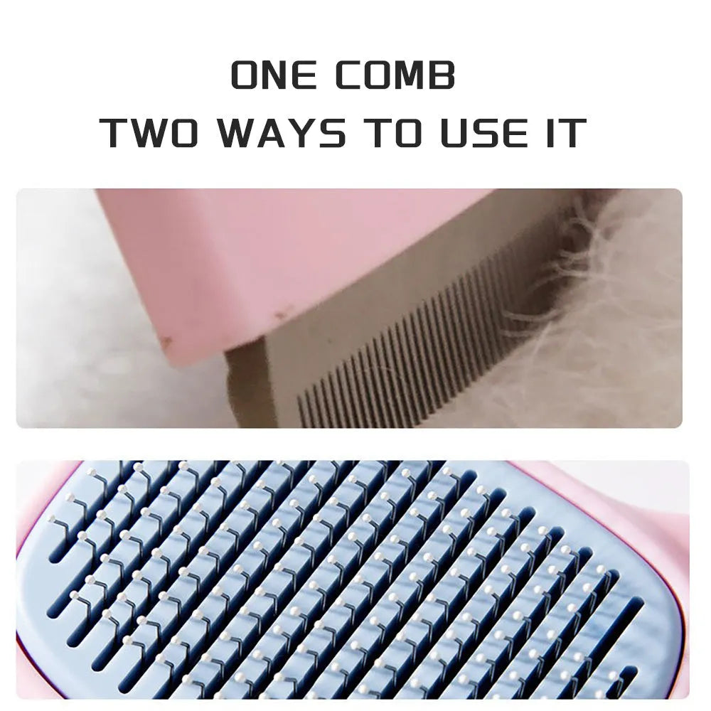 Blue dual-sided deshedding brush and dematting comb for large dogs and cats on a white background.