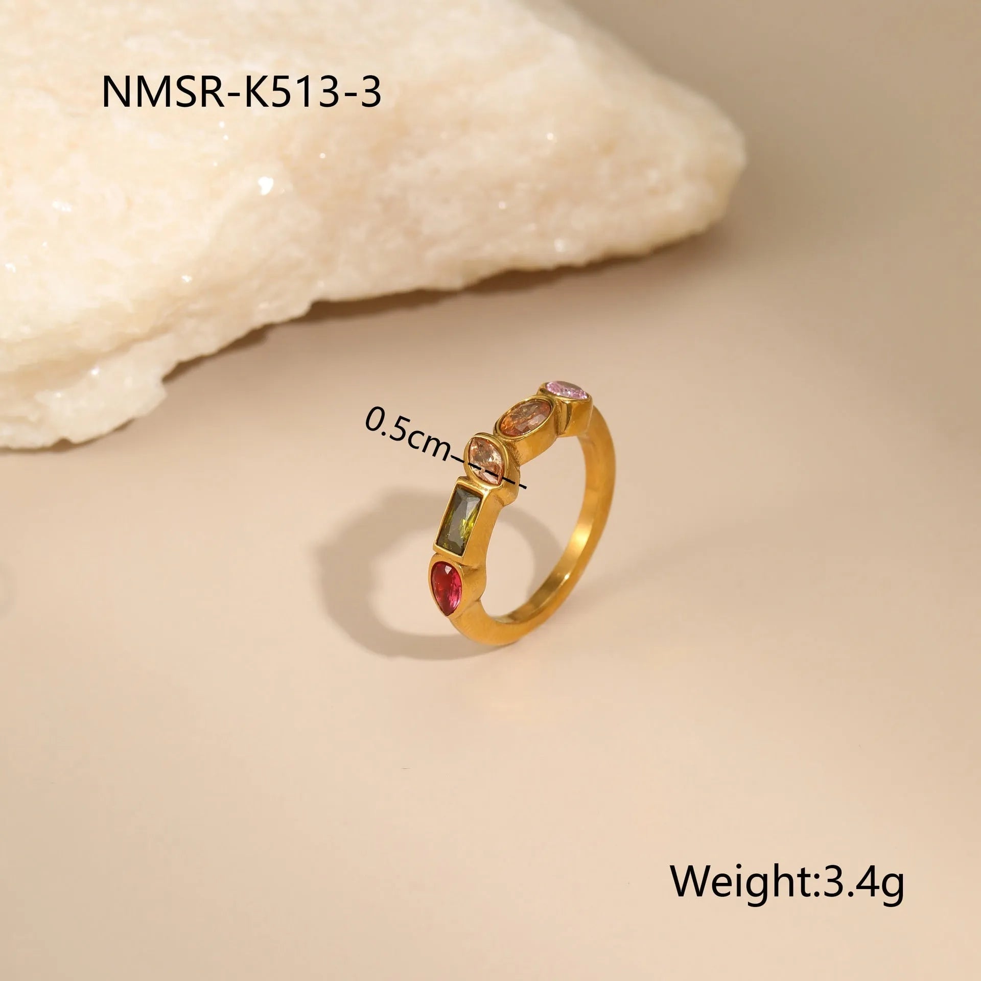 Geometric gold plated jewellery set with necklace, ring, and earrings on stainless steel chain
