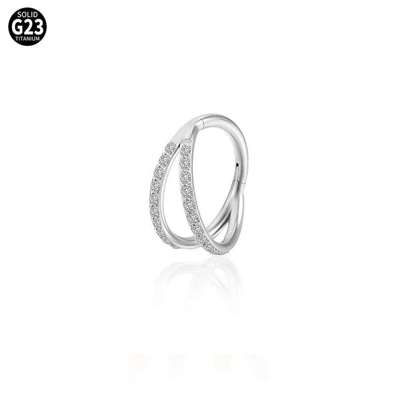G23 titanium alloy lip and nose ring with zircon monoclinic diamond treatment in steel or gold colour options