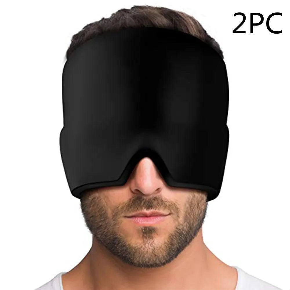 Black elastic cloth gel eye mask for headache relief with adjustable headband