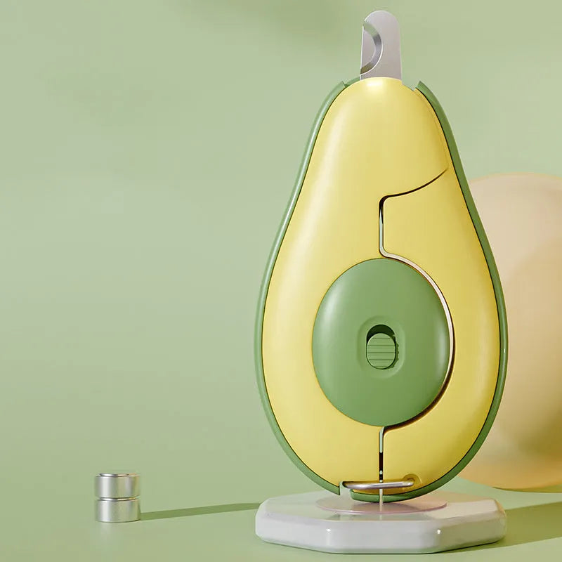 Professional pet nail clipper with LED light on, showing green handle and stainless steel blades for small dogs and cats.