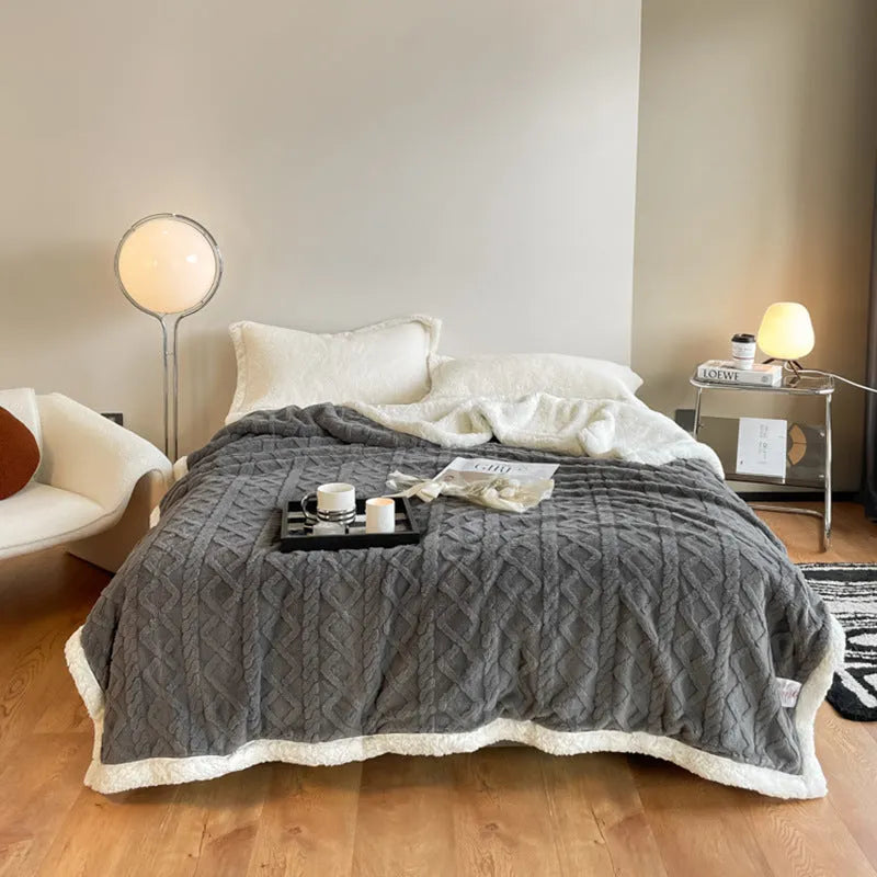 Thermal flannel polyester blanket in tea green colour showing modern simple design