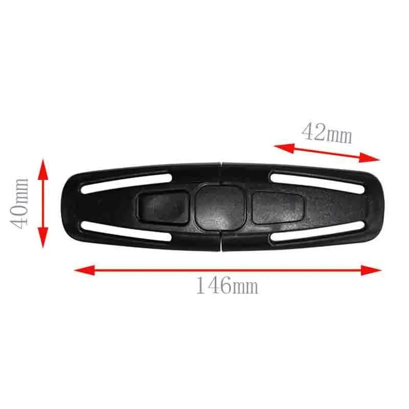 Black nylon PA66 buckle clip for child safety seat 5-point harness, size 14.5x4cm
