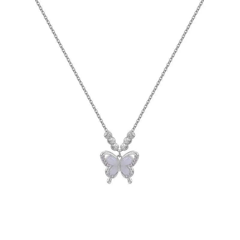 Silver butterfly necklace with cross chain and adjustable 41-50cm length