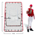 Red portable baseball training net with metal frame in 4x6 feet size