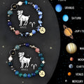 Natural stone zodiac bracelet with adjustable sliding knot closure showing astrology symbol beads