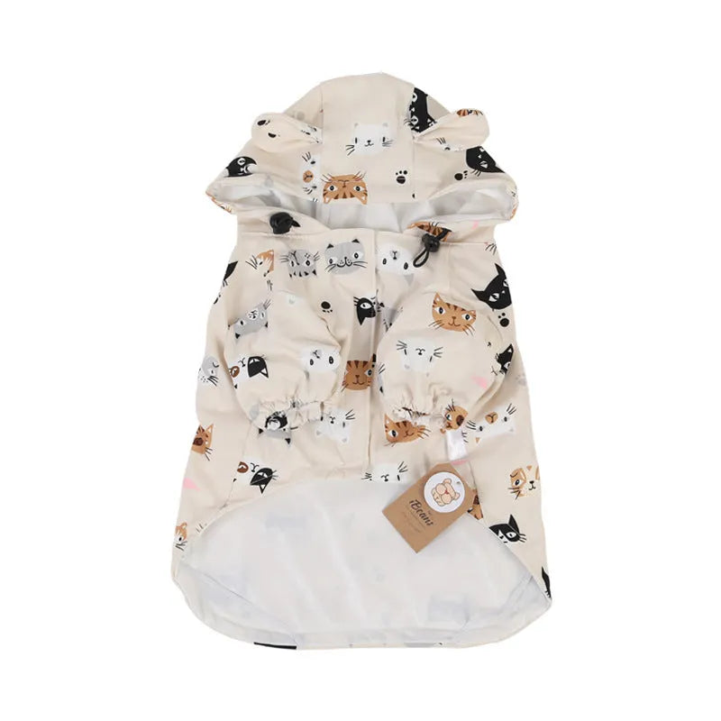 Beige cartoon dog raincoat with waterproof PU coating for small to extra large breeds