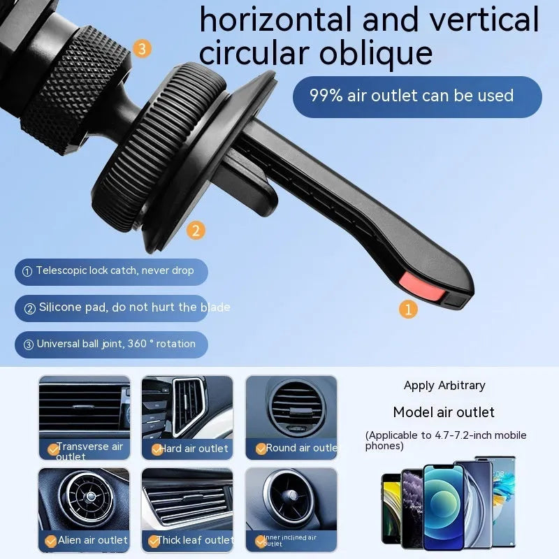 Invisible alloy car phone holder bracket in black mounted on vehicle air vent