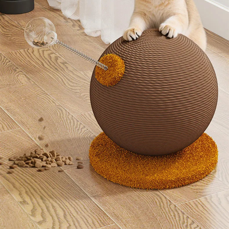 Hemp rope cat scratch board with removable toy attachment in large or small size
