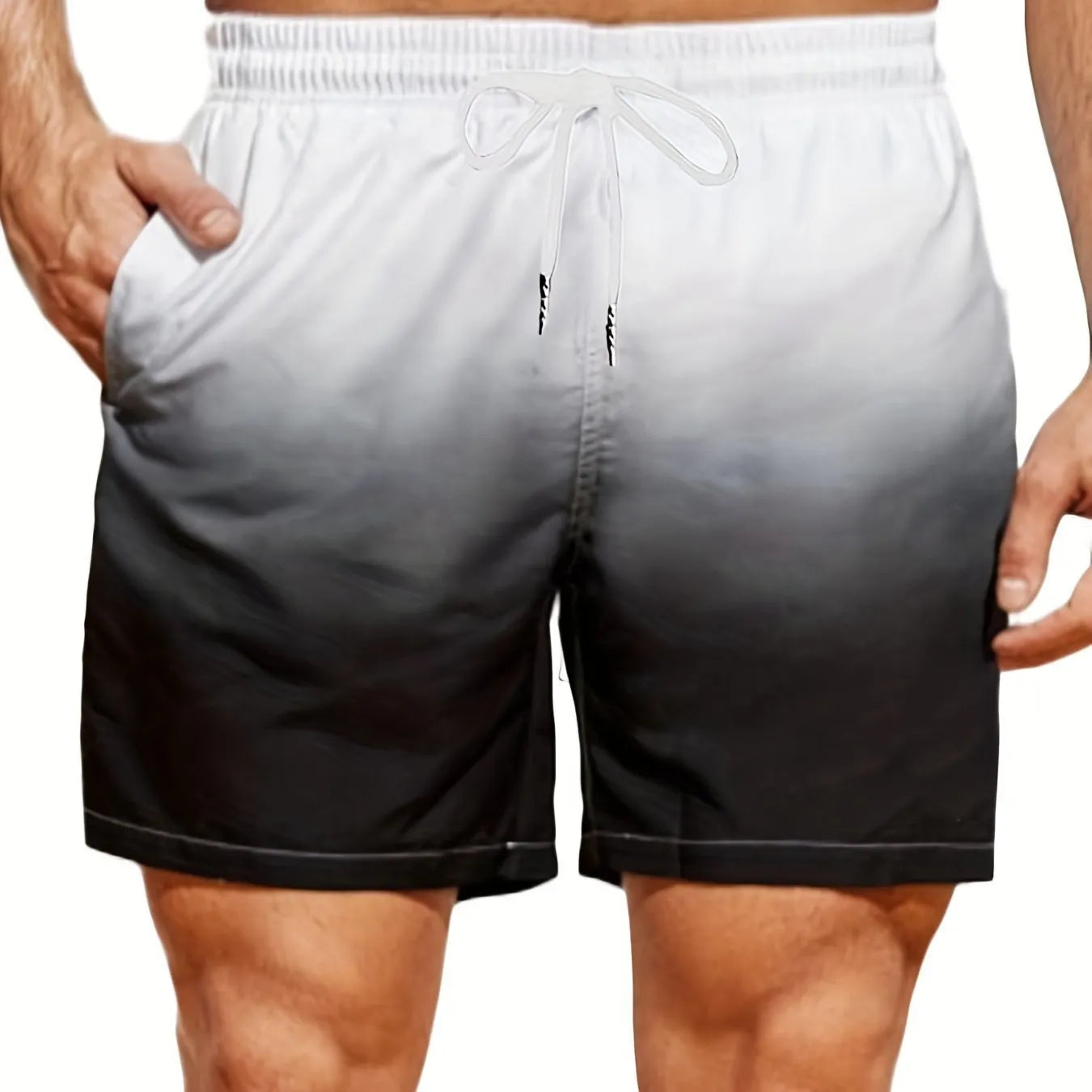 Men's gradient colour 3D printed sports shorts in mesh fabric with micro elasticity