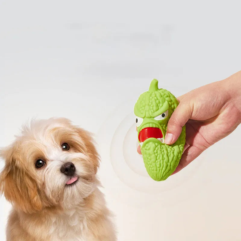 Realistic bitter melon and chili shaped dog chew toy for teeth cleaning and boredom relief