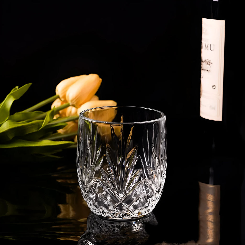 Whiskey shot glass with thick bottom showing crystal clarity and colour options