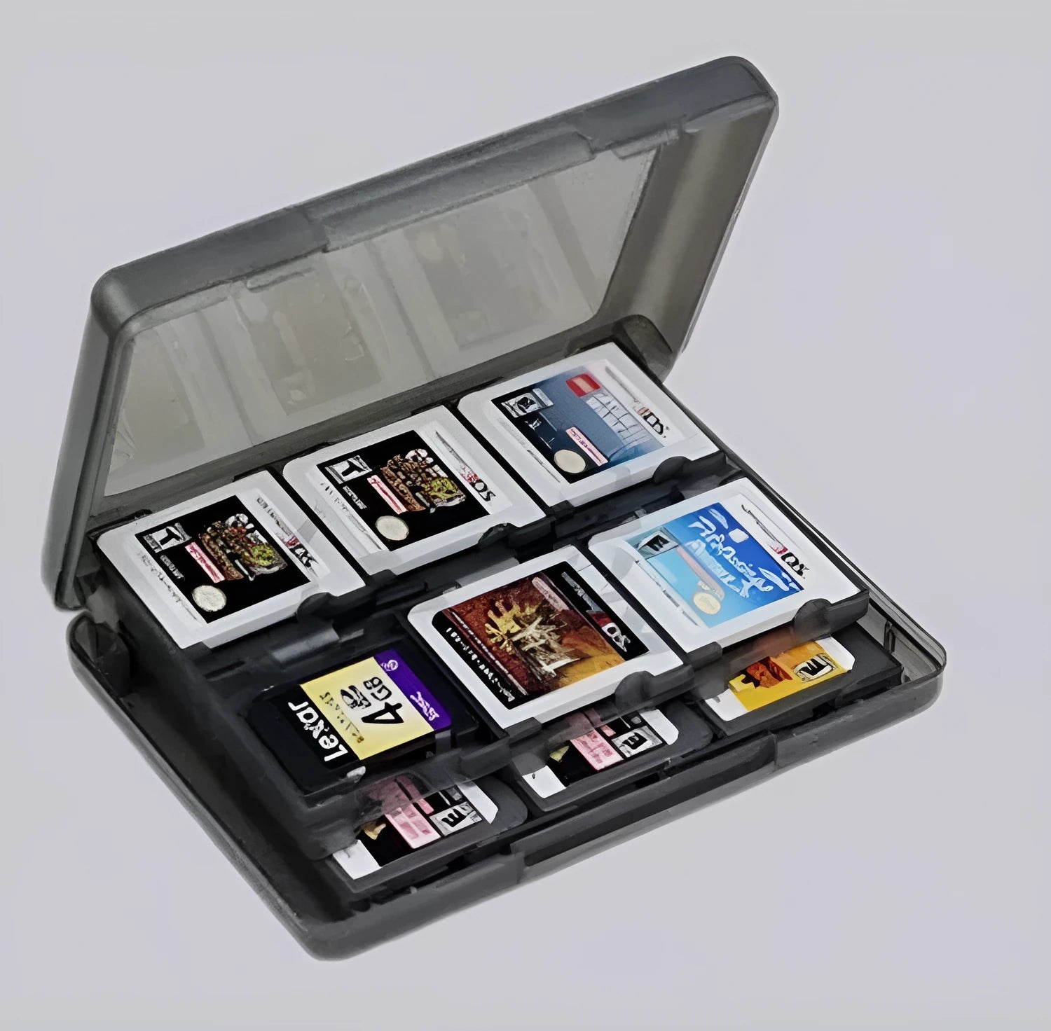 NDS and 3DS game card storage box with multiple cartridge slots in PP plastic