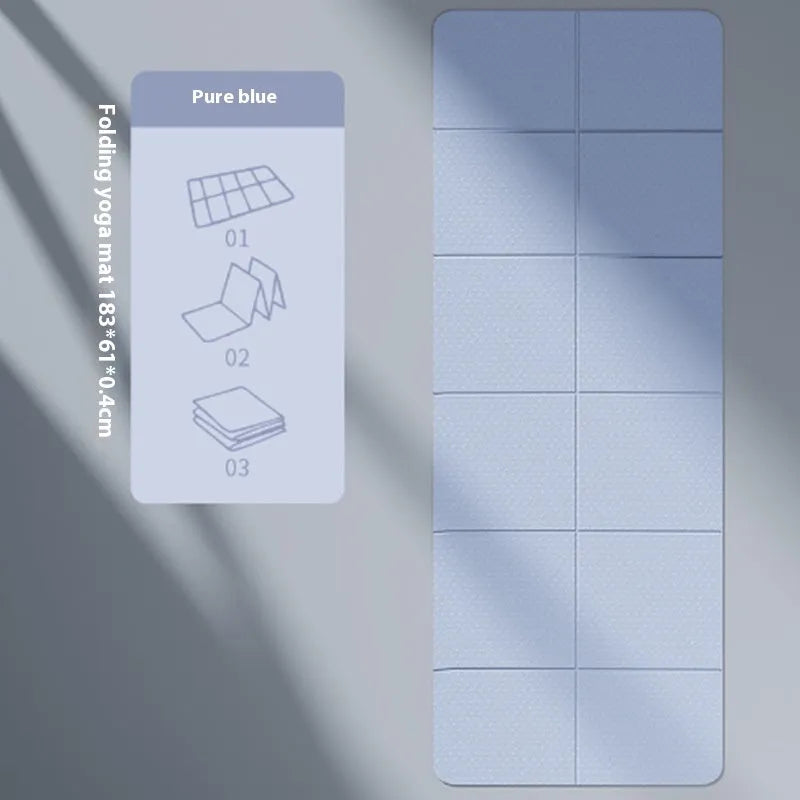 Folded and unfolded purple TPE gymnastic mat showing its six-fold design and non-slip texture.