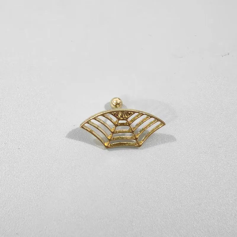 Geometric spider web stud earrings in gold and silver electroplated metal finishes